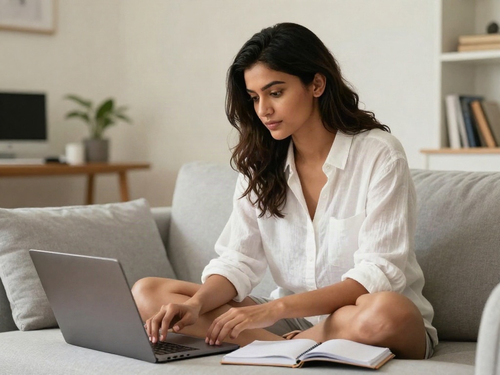A professional planning her week with a laptop and planner